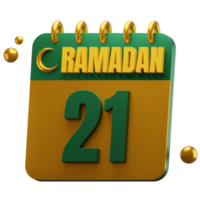 3d giorno di Ramadan mese. islamico calendario illustrazione. Hijri Data. verde e oro colore. png