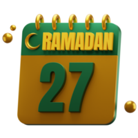 3D Day of Ramadan Month. Islamic Calendar Illustration. Hijri Date. Green and Gold Color. png