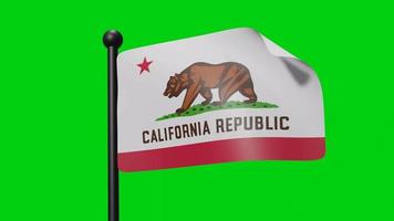 bandera de California ondulación en el viento en verde pantalla con luma mate video