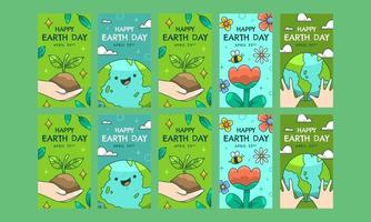 happy earth day social media stories template vector flat design