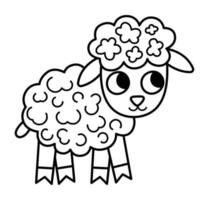 vector negro y blanco Cordero icono. linda contorno dibujos animados pequeño oveja ilustración para niños. granja animal bebé aislado en blanco antecedentes. vistoso plano oveja imagen o colorante página para niños
