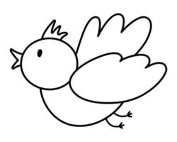 Vector black and white bird icon isolated on white background. Spring traditional symbol and design element. Cute flying and singing animal with tuft illustration or coloring page for kids