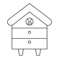 Vector black and white beehive line icon. Bee house with smiling insect isolated on white background. Beekeeping illustration or coloring page. Honey production element.