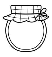 Vector black and white honey jar line icon isolated on white background. Cute rural glass pot tied with blue checked cloth. Outline beekeeping farm illustration or coloring page