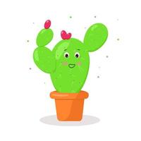 the character is a cactus with a pink flower in a pot of kawaii emotions vector