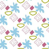 Pattern of abstract geometric shapes spring colors. Vector flat illustration. Seamless pattern. Packaging design. Squares, blots.
