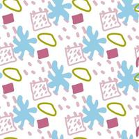 Pattern of abstract geometric shapes spring colors. Vector flat illustration. Seamless pattern. Packaging design. Squares, blots, dots.