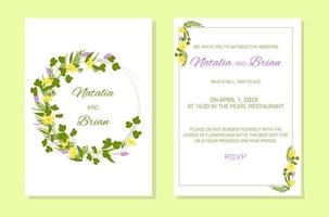 Wedding invitation template. Flower frame and text vector