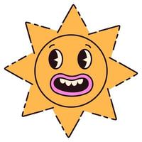 Retro trendy sticker sun in 90s style. 90s baby. Nostalgia for old aesthetic 90s -2000s. Y2K. Vector illustration