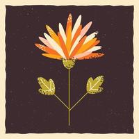 Beautiful flower with leaves, texture. Square template in grunge style.  Vector illustration .