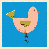 Funny cute bird. Square template with geometric bird, with textures, in grunge style . vector