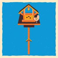 Bird feeders. Square template with feeder and bird, in grunge style . vector