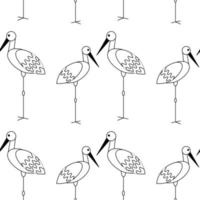 Pattern on the theme of birds. Square pattern with storks. Vector linear illustration.