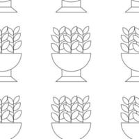 Pattern on the theme of plants. Square pattern with plants in a flowerpot, a flowerbed. Vector linear illustration.