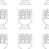 Pattern on the theme of plants. Square pattern with plants in a flowerpot, a flowerbed. Vector linear illustration.