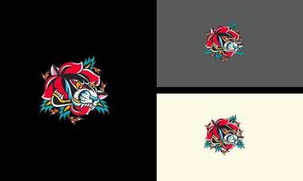 head panther and red flowers vector illustration mascot design