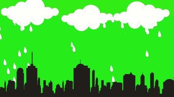 ciudad lluvia animación en verde pantalla video