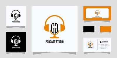 GG monogram logo design with microphone style and business card vector