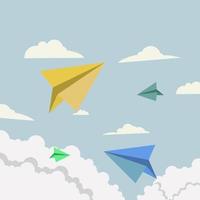 Paper plane flying in the sky vector illustration