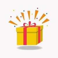 Surprise yellow gift box, special giveaway package or any rewards program vector