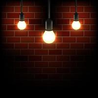 Bulb light in the dark with brick wall background vector illustration