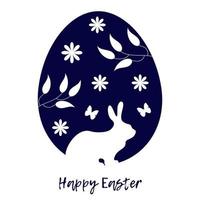 Easter card with rabbit , flowers and butterfly on the egg background. vector