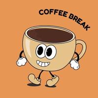 Coffee cup in retro comic y2k style. Coffee break poster. vector