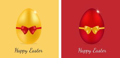 Easter cards set with different color eggs. vector