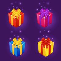 cerca color regalo caja. juego interfaz icono colocar. obtener recompensa brillar cajas vector