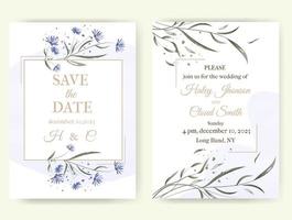 Wedding invitation decorated with watercolor flowers. vector