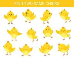 Find two identical chickens. Development game. vector illustration.