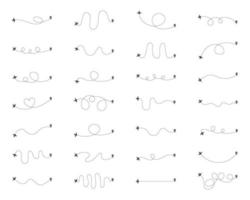 Set of aircraft trajectories. Airplane path with destination. Vector illustration.