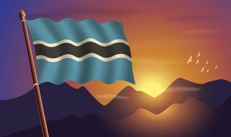 Botswana flag with mountains and sunset in the background vector