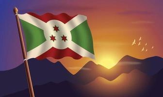 Burundi flag with mountains and sunset in the background vector