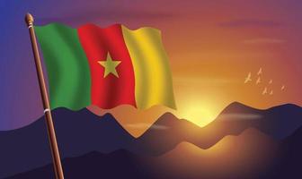 Cameroon flag with mountains and sunset in the background vector