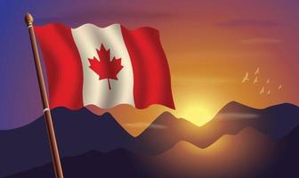 Canada flag with mountains and sunset in the background vector