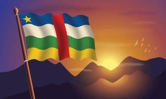 Central African Republic flag with mountains and sunset in the background vector