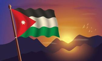 Jordan flag with mountains and sunset in the background vector