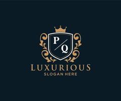 Initial PQ Letter Royal Luxury Logo template in vector art for Restaurant, Royalty, Boutique, Cafe, Hotel, Heraldic, Jewelry, Fashion and other vector illustration.