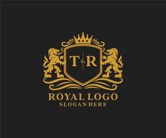 Initial TR Letter Lion Royal Luxury Logo template in vector art for Restaurant, Royalty, Boutique, Cafe, Hotel, Heraldic, Jewelry, Fashion and other vector illustration.