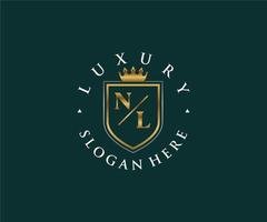 Initial NL Letter Royal Luxury Logo template in vector art for Restaurant, Royalty, Boutique, Cafe, Hotel, Heraldic, Jewelry, Fashion and other vector illustration.