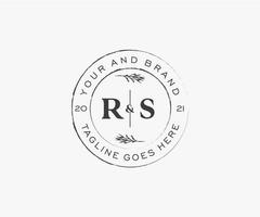 initial RS letters floral frames. Botanical feminine editable premade monoline unique decoration for greeting card, wedding invitation. vector