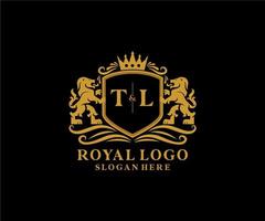 Initial TL Letter Lion Royal Luxury Logo template in vector art for Restaurant, Royalty, Boutique, Cafe, Hotel, Heraldic, Jewelry, Fashion and other vector illustration.