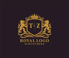 Initial TZ Letter Lion Royal Luxury Logo template in vector art for Restaurant, Royalty, Boutique, Cafe, Hotel, Heraldic, Jewelry, Fashion and other vector illustration.