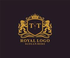 Initial TT Letter Lion Royal Luxury Logo template in vector art for Restaurant, Royalty, Boutique, Cafe, Hotel, Heraldic, Jewelry, Fashion and other vector illustration.