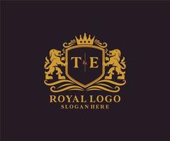 Initial TE Letter Lion Royal Luxury Logo template in vector art for Restaurant, Royalty, Boutique, Cafe, Hotel, Heraldic, Jewelry, Fashion and other vector illustration.