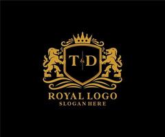 Initial TD Letter Lion Royal Luxury Logo template in vector art for Restaurant, Royalty, Boutique, Cafe, Hotel, Heraldic, Jewelry, Fashion and other vector illustration.