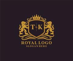 Initial TK Letter Lion Royal Luxury Logo template in vector art for Restaurant, Royalty, Boutique, Cafe, Hotel, Heraldic, Jewelry, Fashion and other vector illustration.