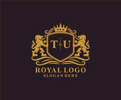 Initial TU Letter Lion Royal Luxury Logo template in vector art for Restaurant, Royalty, Boutique, Cafe, Hotel, Heraldic, Jewelry, Fashion and other vector illustration.