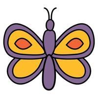 Cute retro butterfly. Cartoon style. White background, isolate. Vector illustration.